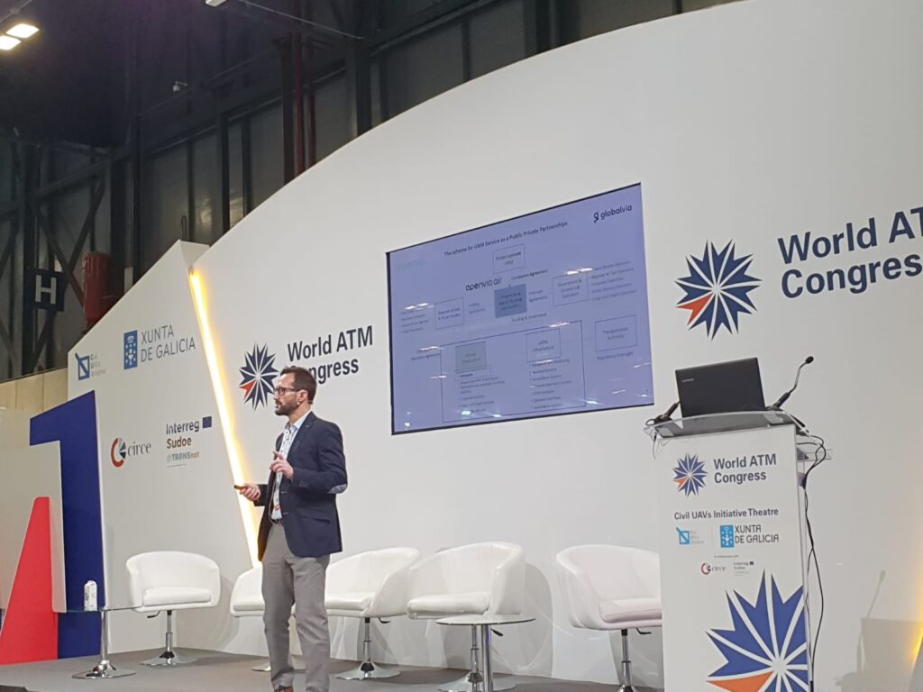 Fernando Vallejo, Head of Innovation and Systems of Globavia and General Manager of Openvia, during his intervention in Expodrónica