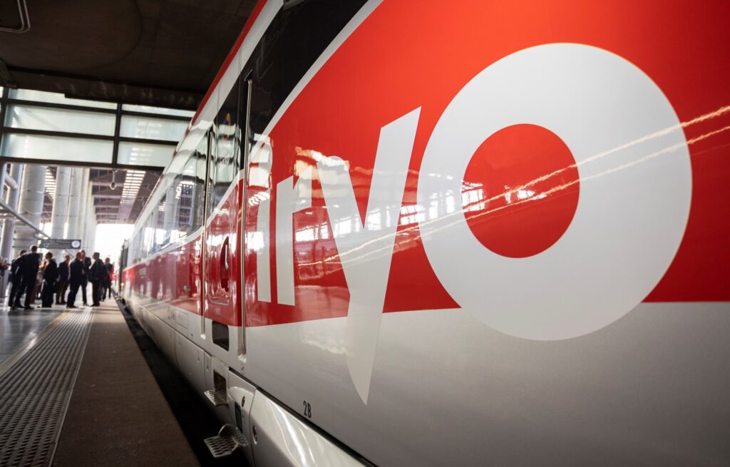 One of iryo's cars upon arrival at the station